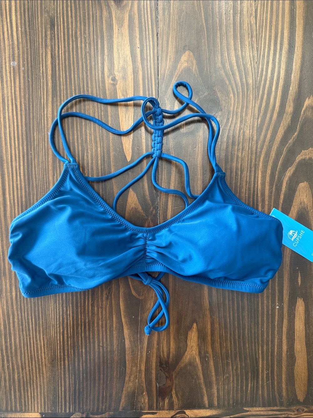 NWT CUPSHE Bikini Strappy Women's Swim Top Blue Turquoise Large